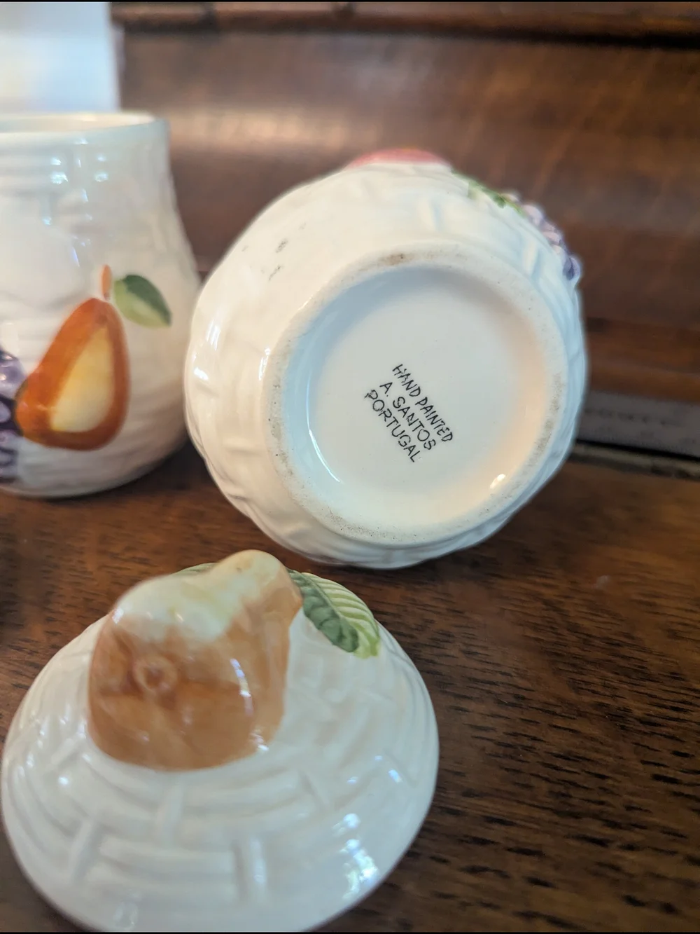 Majolica Condiment Jars - Set of 2 A. Santos Portugal Hand Painted